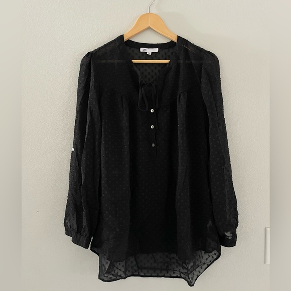DR2 Tops - DR2 Black Textured Sheer Long Sleeve Blouse